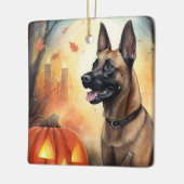 Halloween Belgium Malinoi met pompoenen eng Keramisch Ornament (Links)
