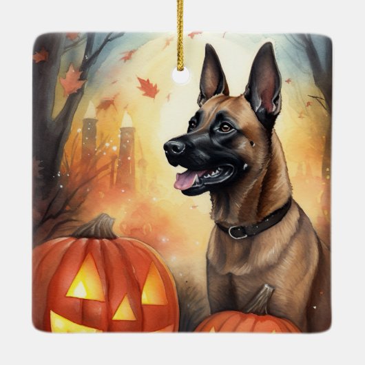 Halloween Belgium Malinoi met pompoenen eng Keramisch Ornament (Achterkant)