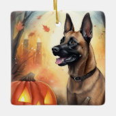 Halloween Belgium Malinoi met pompoenen eng Keramisch Ornament (Voorkant)