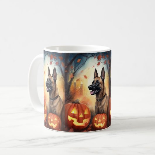 Halloween Belgium Malinoi met pompoenen eng Koffiemok (Voorkant links)