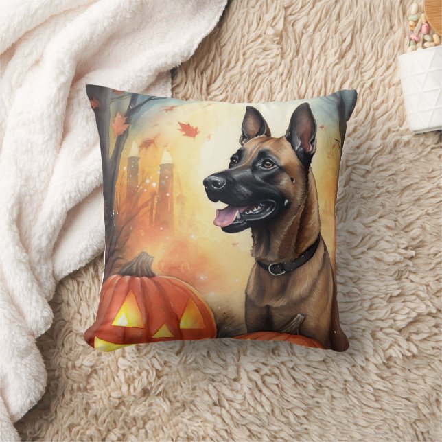 Halloween Belgium Malinoi met pompoenen eng Kussen (Deken)