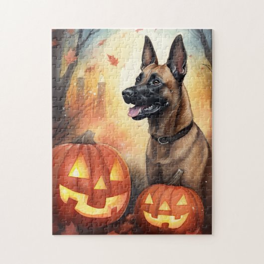 Halloween Belgium Malinoi met pompoenen eng Legpuzzel (Verticaal)