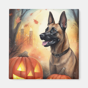 Halloween Belgium Malinoi met pompoenen eng Magneet