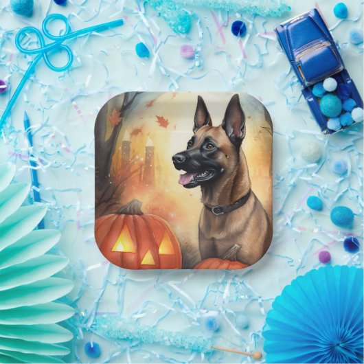 Halloween Belgium Malinoi met pompoenen eng Papieren Bordje (Feest)