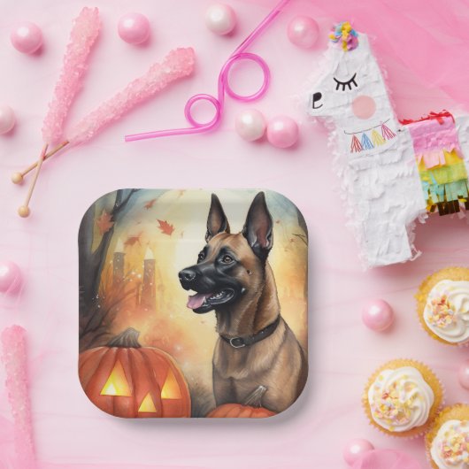 Halloween Belgium Malinoi met pompoenen eng Papieren Bordje (Feest)