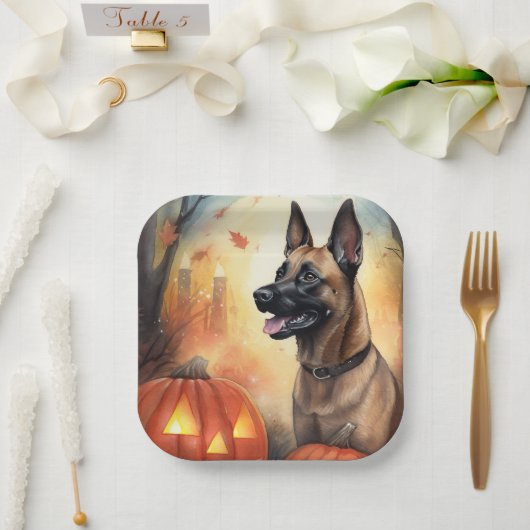 Halloween Belgium Malinoi met pompoenen eng Papieren Bordje (Huwelijk)