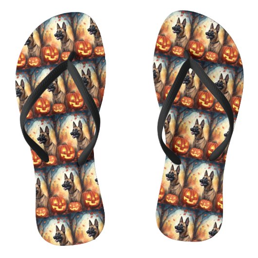 Halloween Belgium Malinoi met pompoenen eng Teenslippers (Voetbed)