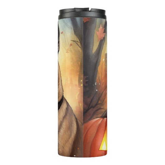 Halloween Belgium Malinoi met pompoenen eng Thermosbeker (Achterkant)