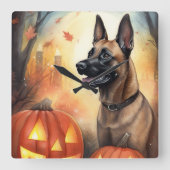 Halloween Belgium Malinoi met pompoenen eng Vierkante Klok (Voorkant)