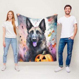 Halloween Belgium Shepherd met pompoenen eng Fleece Deken