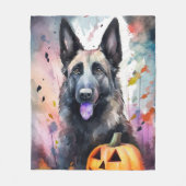Halloween Belgium Shepherd met pompoenen eng Fleece Deken (Voorkant)