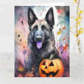 Halloween Belgium Shepherd met pompoenen eng Kaart (Gele Bloem)