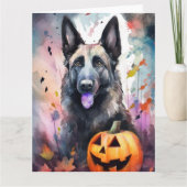 Halloween Belgium Shepherd met pompoenen eng Kaart (Voorkant)