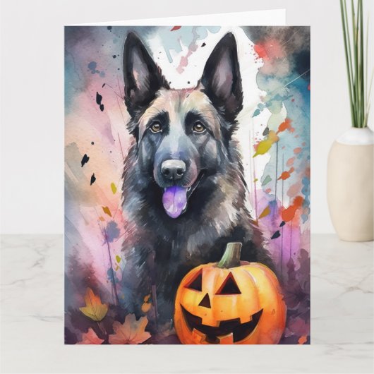 Halloween Belgium Shepherd met pompoenen eng Kaart (Voorkant)