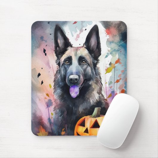 Halloween Belgium Shepherd met pompoenen eng Muismat (Met muis)
