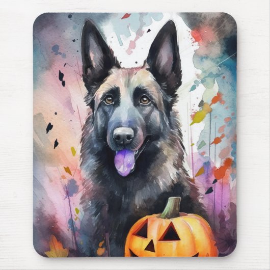 Halloween Belgium Shepherd met pompoenen eng Muismat (Voorkant)