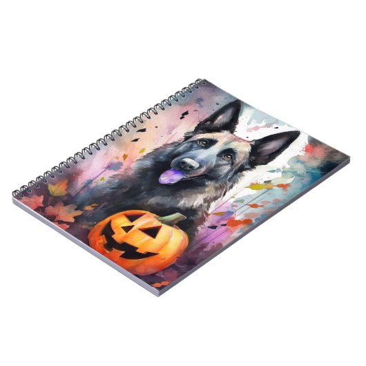 Halloween Belgium Shepherd met pompoenen eng Notitieboek (Linkerzijde)