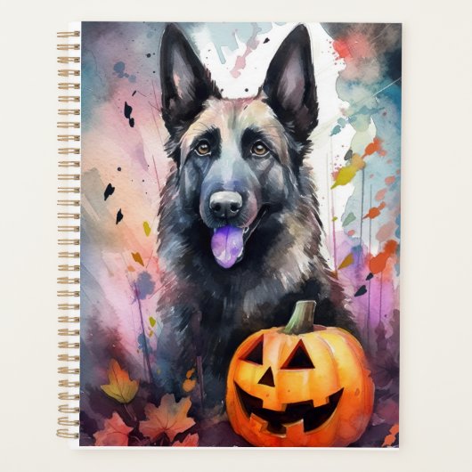 Halloween Belgium Shepherd met pompoenen eng Planner (Voorkant)