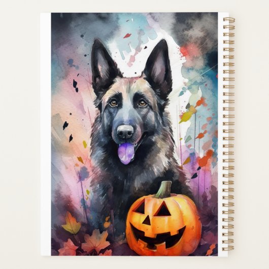 Halloween Belgium Shepherd met pompoenen eng Planner (Achterkant)