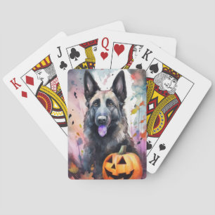 Halloween Belgium Shepherd met pompoenen eng Pokerkaarten