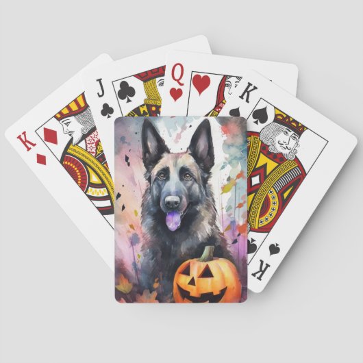 Halloween Belgium Shepherd met pompoenen eng Pokerkaarten (Achterkant)
