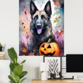 Halloween Belgium Shepherd met pompoenen eng Poster (Thuiskantoor)