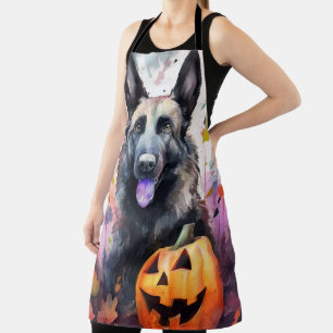 Halloween Belgium Shepherd met pompoenen eng Schort
