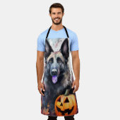 Halloween Belgium Shepherd met pompoenen eng Schort (Gedragen)
