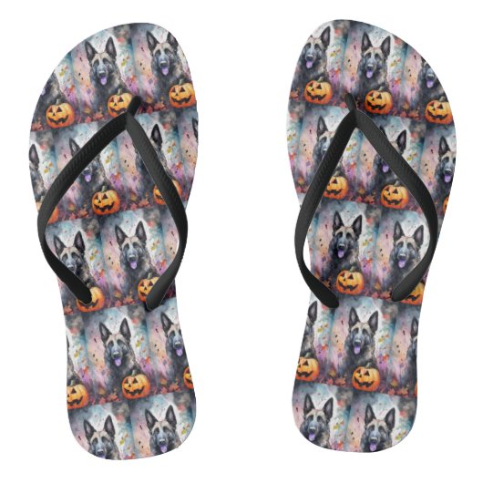 Halloween Belgium Shepherd met pompoenen eng Teenslippers (Voetbed)