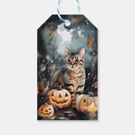 Halloween Bengaal Cat met pompoenen eng Cadeaulabel (Achterkant)