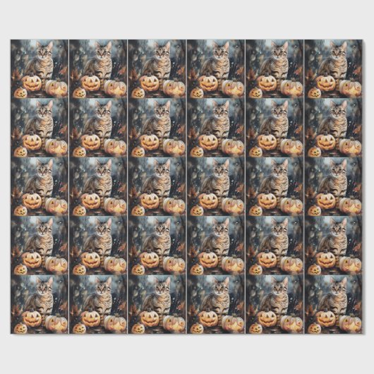 Halloween Bengaal Cat met pompoenen eng Cadeaupapier (Vlak)