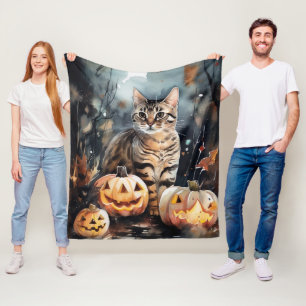 Halloween Bengaal Cat met pompoenen eng Fleece Deken