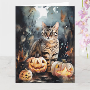 Halloween Bengaal Cat met pompoenen eng Kaart