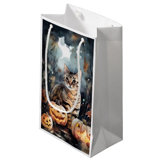Halloween Bengaal Cat met pompoenen eng Klein Cadeauzakje (Voorkant Gekanteld)