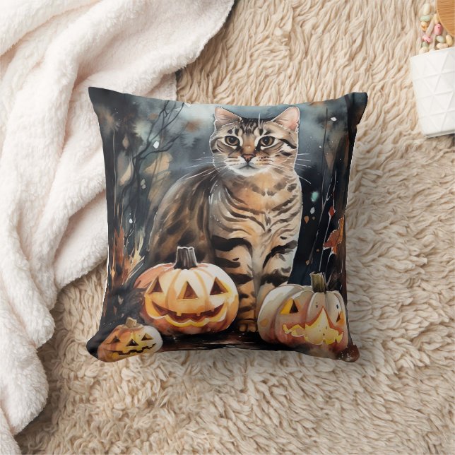 Halloween Bengaal Cat met pompoenen eng Kussen (Deken)