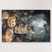 Halloween Bengaal Cat met pompoenen eng Legpuzzel (Horizontaal)