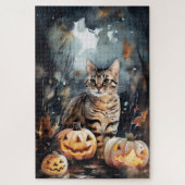 Halloween Bengaal Cat met pompoenen eng Legpuzzel (Verticaal)