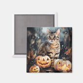 Halloween Bengaal Cat met pompoenen eng Magneet (Voorkant / Achterkant)
