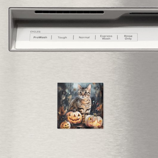 Halloween Bengaal Cat met pompoenen eng Magneet (Insitu (Vaatwasser))