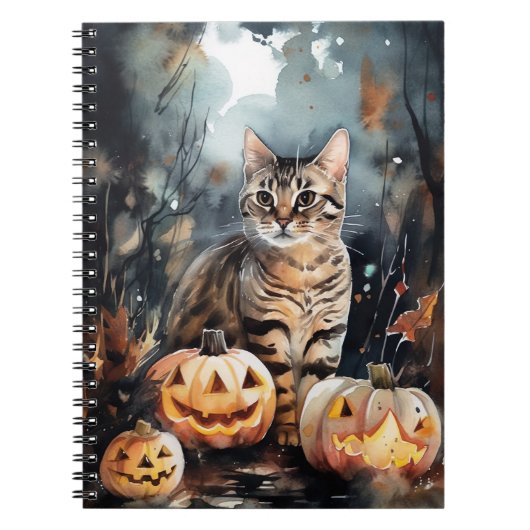 Halloween Bengaal Cat met pompoenen eng Notitieboek (Voorkant)