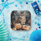 Halloween Bengaal Cat met pompoenen eng Papieren Bordje (Feest)