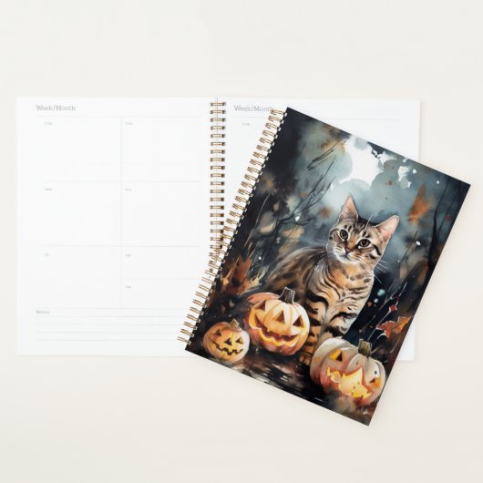 Halloween Bengaal Cat met pompoenen eng Planner (Display)