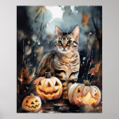 Halloween Bengaal Cat met pompoenen eng Poster (Voorkant)