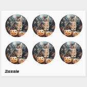 Halloween Bengaal Cat met pompoenen eng Ronde Sticker (Vel)