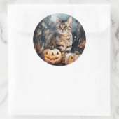 Halloween Bengaal Cat met pompoenen eng Ronde Sticker (Tas)