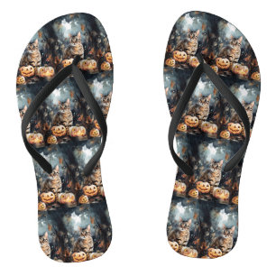 Halloween Bengaal Cat met pompoenen eng Teenslippers