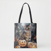Halloween Bengaal Cat met pompoenen eng Tote Bag (Voorkant)