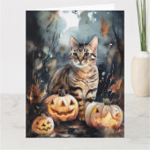 Halloween Bengaalse Kat Met Pompoenen Eng Kaart (Voorkant)