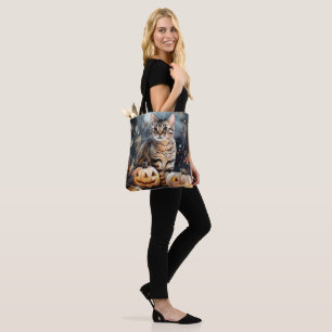 Halloween Bengaalse Kat Met Pompoenen Griezelen Tote Bag