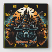 Halloween beren dragen spookachtige heks petten vierkante klok (Voorkant)